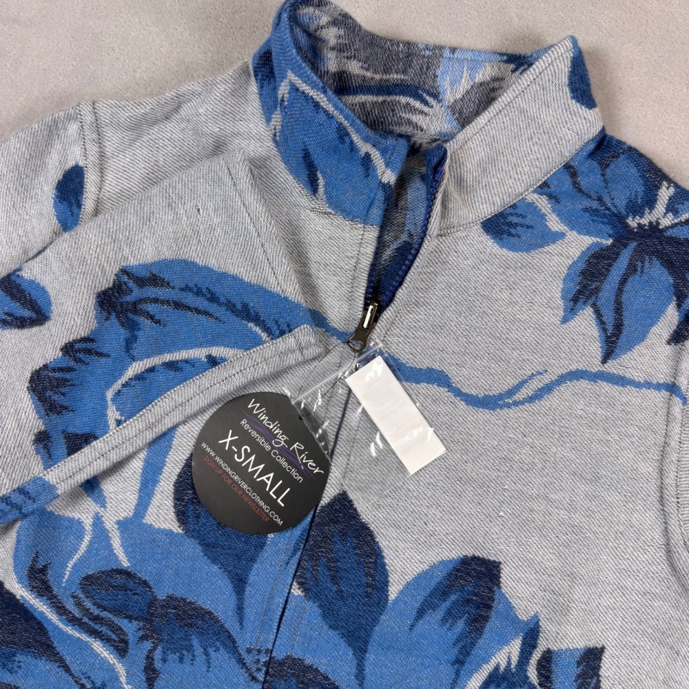 Winding River Floral Reversible Zip Up Jacket XSmall Blue Gray‎ Lightweight NWT